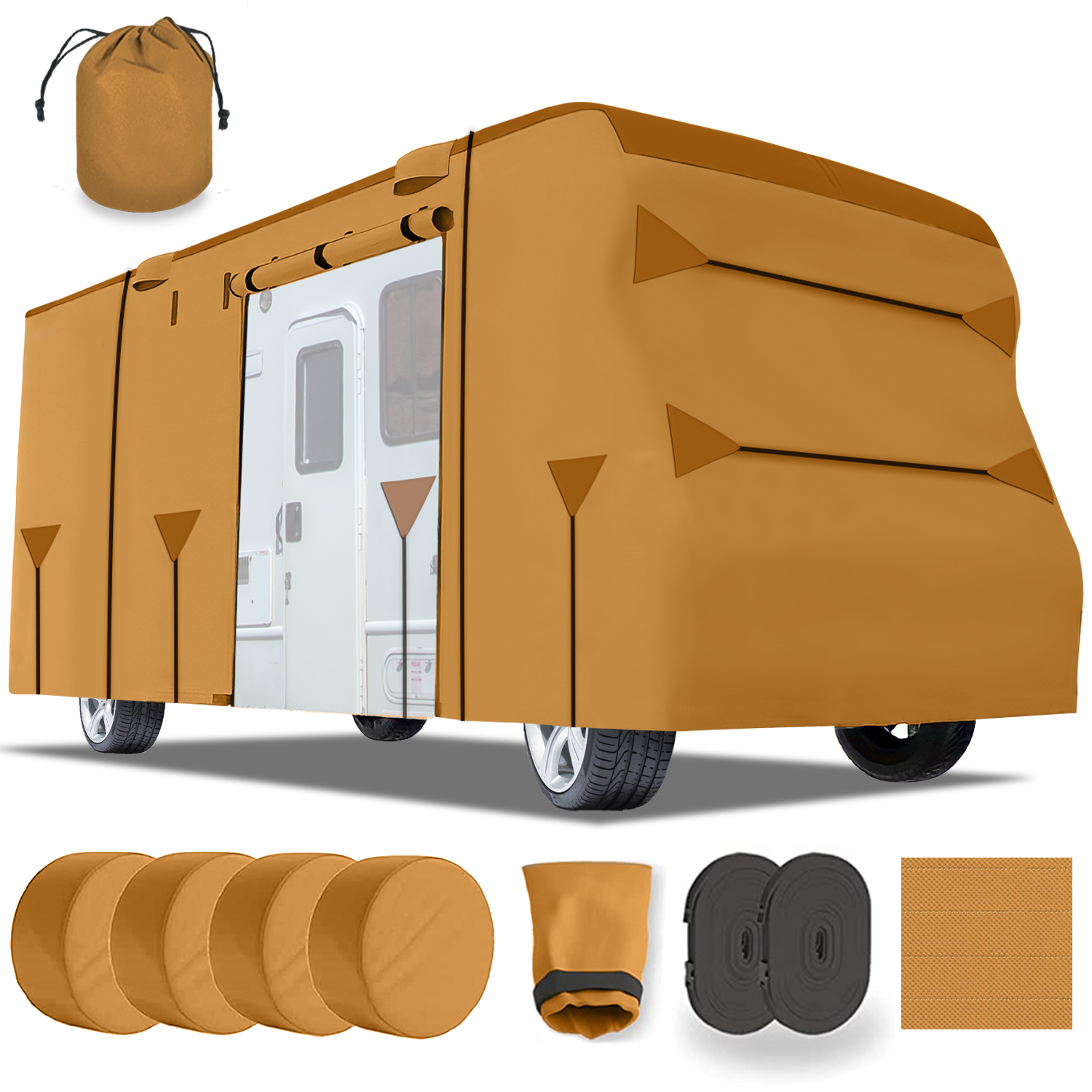Lanceton Ft Class C RV Cover Package Waterproof Windproof Anti-UV Fabric Including 4 Tire Covers and 4 Sharp Edge Covers 2 Secure Straps