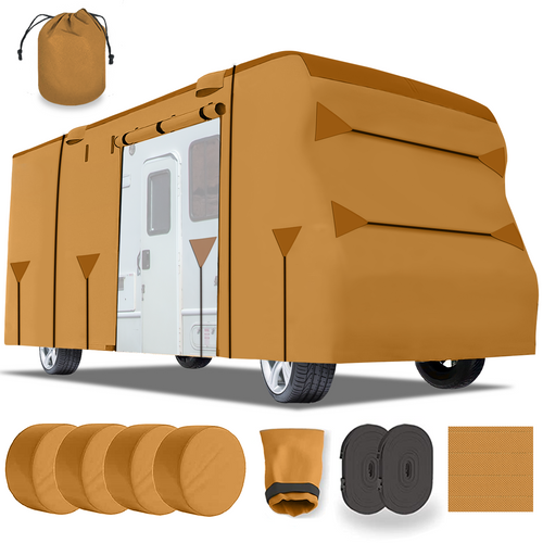 Lanceton Ft Class C RV Cover Package Waterproof Windproof Anti-UV Fabric Including 4 Tire Covers and 4 Sharp Edge Covers 2 Secure Straps