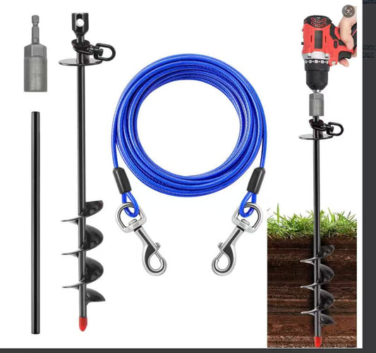 Lanceton Black Spiral Ground Anchor Kit with Orange Tie-Down Rope