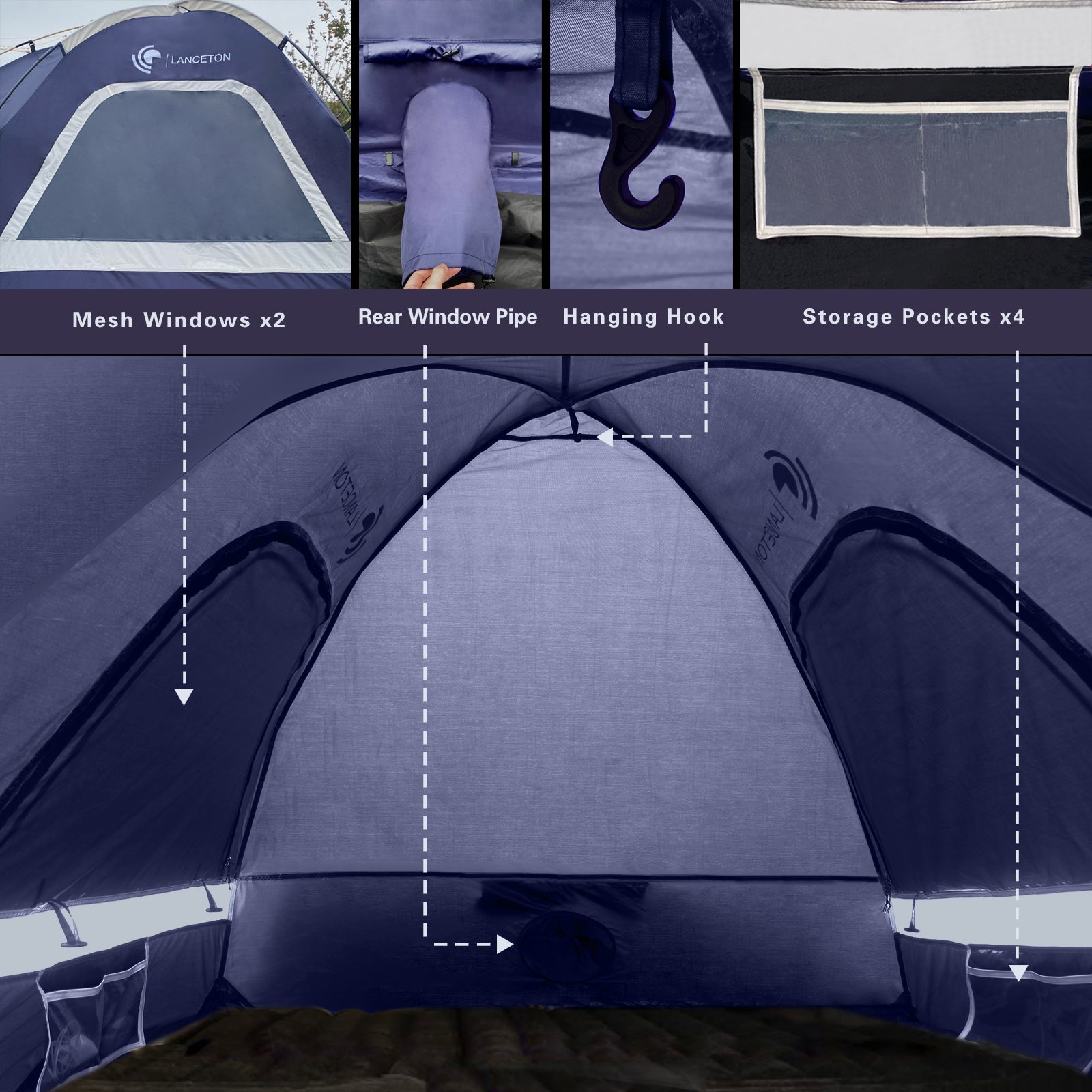 Lanceton Pickup Truck Tent, Fit 5.5-6/6.5 Foot Truck Bed, Waterproof Polyester Windproof Pole and Insect-Prevention Mesh Window & Door