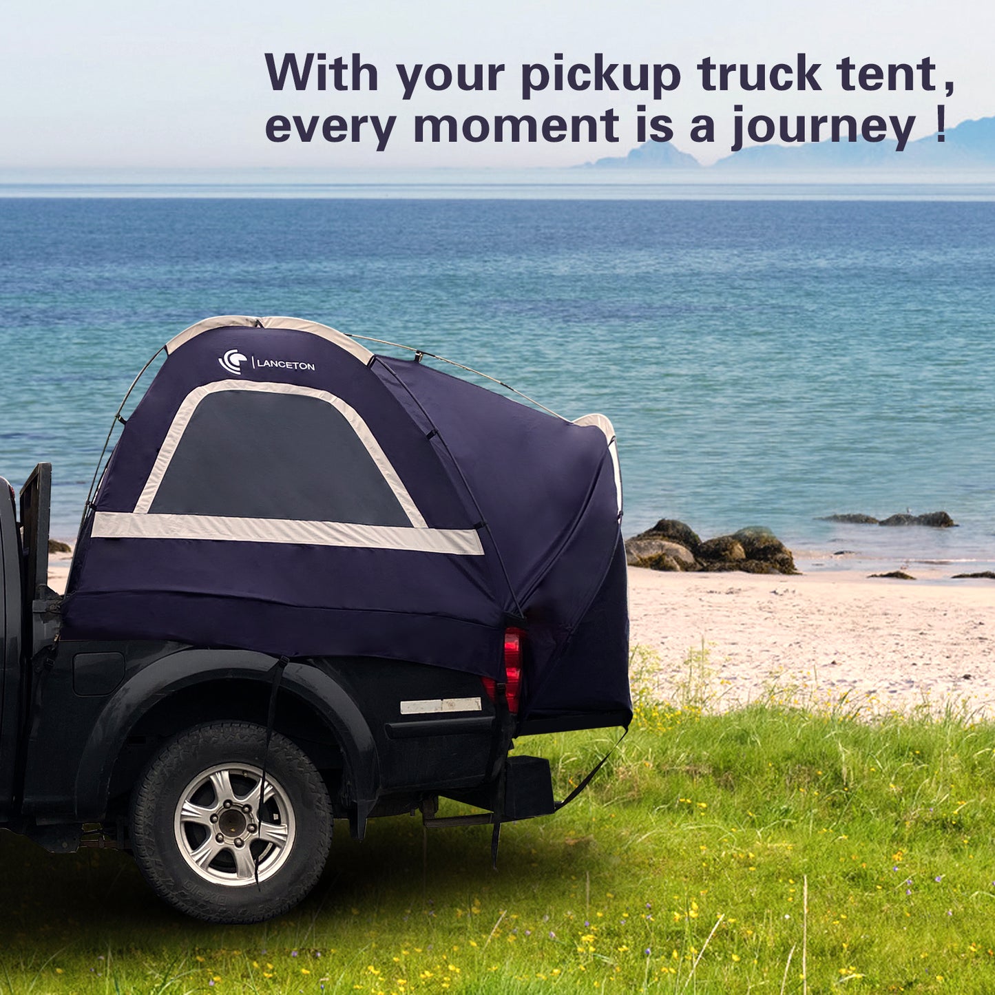 Lanceton Pickup Truck Tent for 5.5'-6.5' Beds, Waterproof PU3000mm High-Density Oxford, Color-Coded Easy Setup, Features Unique 8" Rear Window Access Pipe & Cross-Pole Windproof Structure (F150, Ram, Silverado, Tundra)