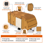 Lanceton Travel Trailer Camper RV Cover Package Waterproof Anti-UV Breathable Fabric Including Jack Cover 4 Tire Covers and 2 Secure Straps