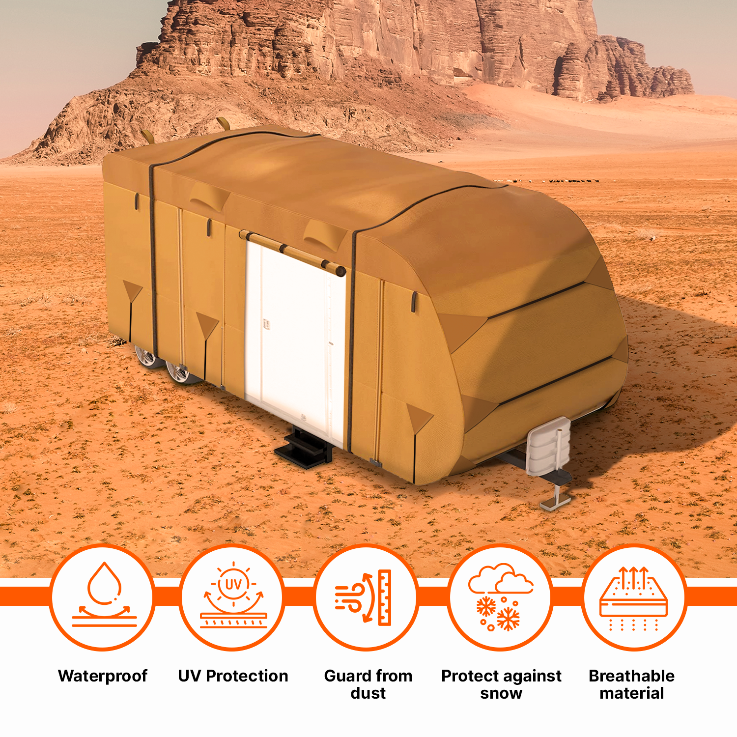 Lanceton Travel Trailer Camper RV Cover Package Waterproof Anti-UV Breathable Fabric Including Jack Cover 4 Tire Covers and 2 Secure Straps