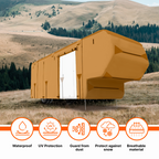 Lanceton Fifth Wheel 5th Wheel RV Trailer Cover Package Waterproof Windproof Anti-UV Fabric Including 4 Tire Covers and 4 Sharp Edge Covers 2 Secure Straps